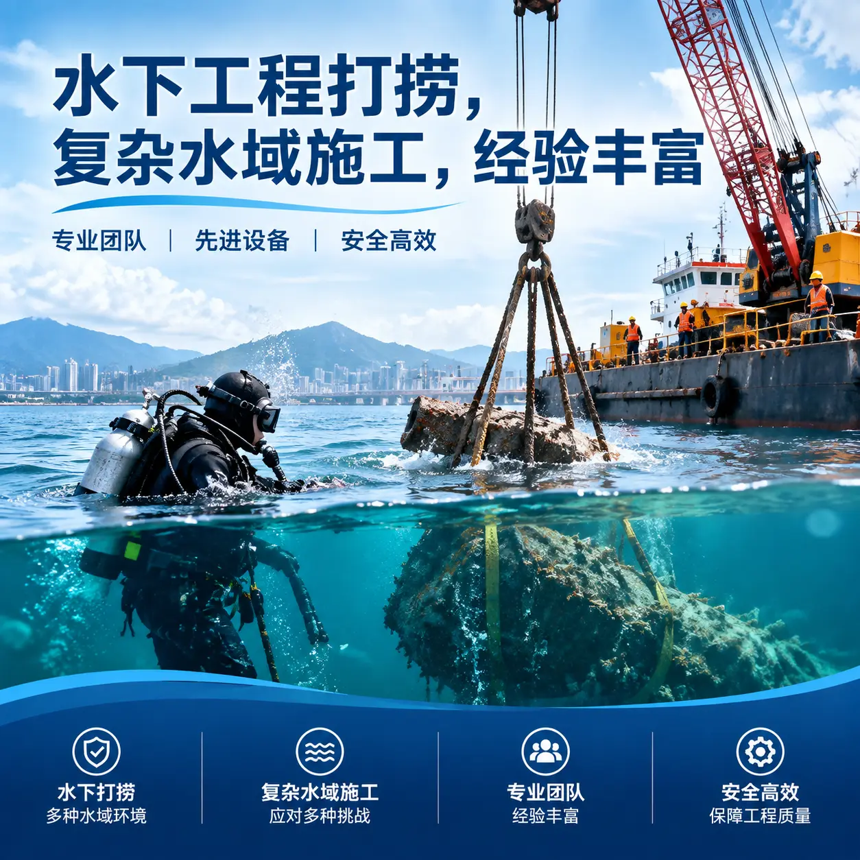 水下工程打捞，复杂水域施工，经验丰富丹东