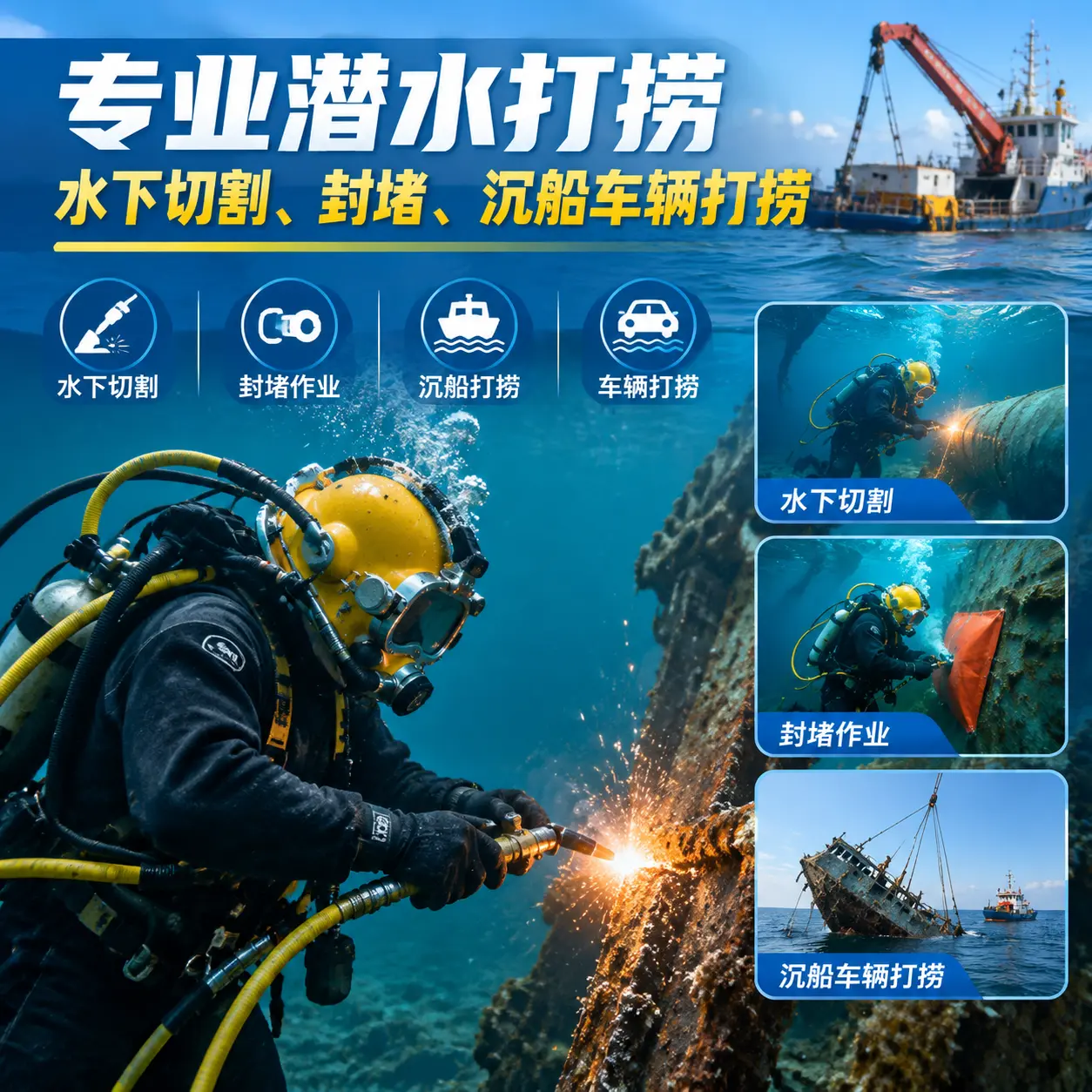 专业潜水打捞｜水下切割、封堵、沉船车辆打捞丹东
